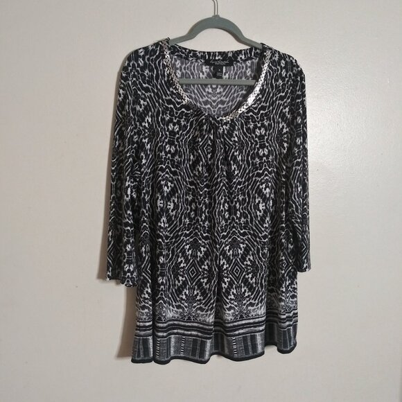 Gloria Vanderbilt Edition Black & White Abstract Print Top XL 3/4 Sleeve Stretch - Picture 12 of 13